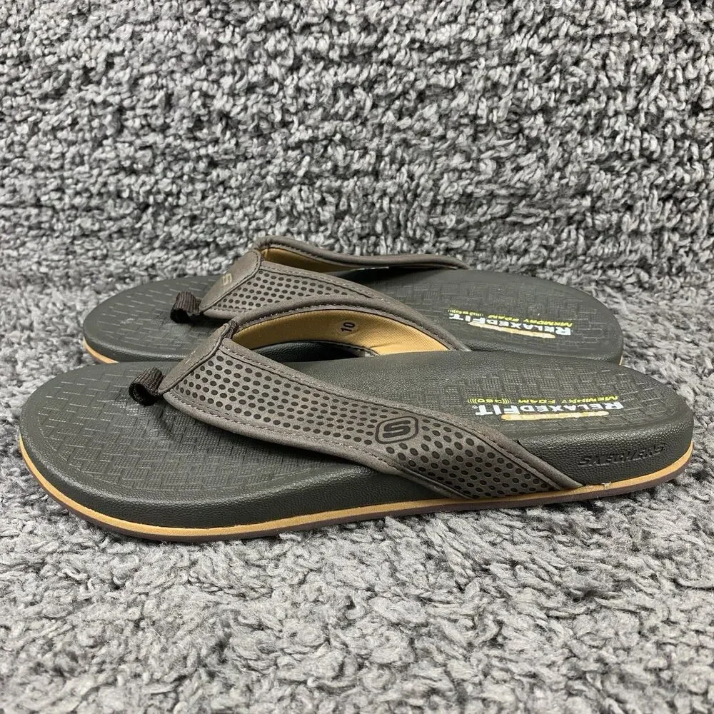 Skechers Flip Flops Sandals Mens 10 Relaxed Fit Memory Foam Brown Comfort